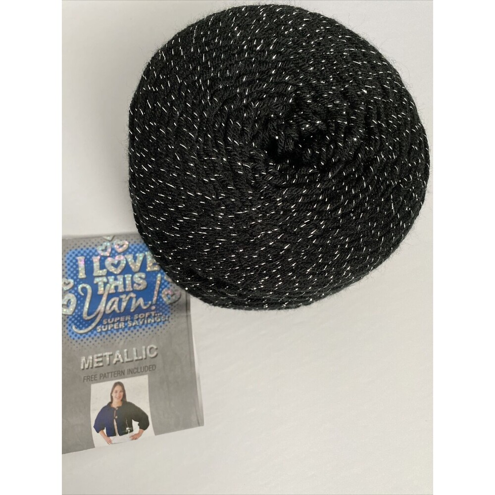 I LOVE THIS YARN BLACK and Silver METALLIC  10oz NEW Hobby Lobby 504 Yds